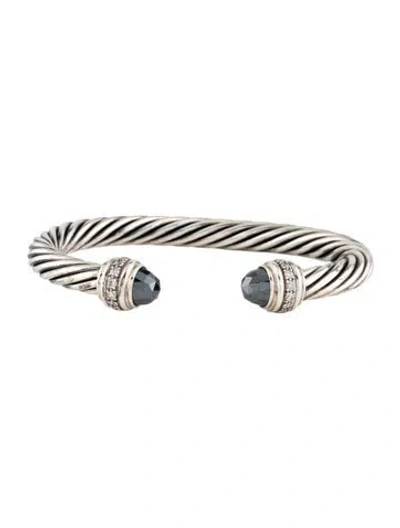 Pre-owned David Yurman Hematite & Diamond Classic Cable Bracelet, 6.75" In Multicolor