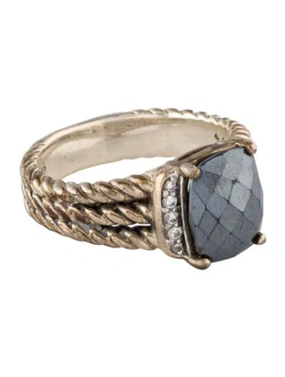 Pre-owned David Yurman Hematite & Diamond Petite Wheaton Ring In Multi