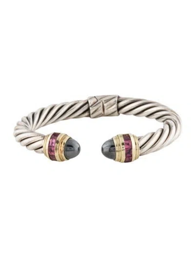 Pre-owned David Yurman Hematite & Garnet Renaissance Cuff Bracelet, 6.25" In Multi