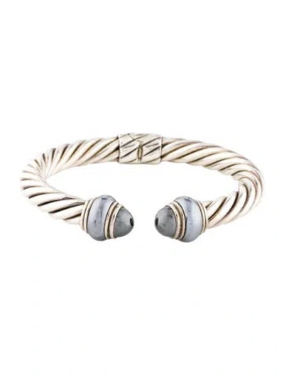 Pre-owned David Yurman Hematite & Hematine Cable Cuff Bracelet, 7" In Multi