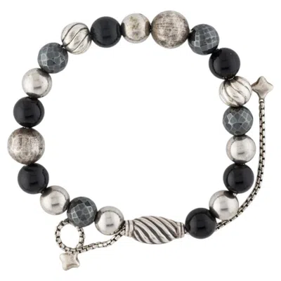 Pre-owned David Yurman Hematite Black Onyx & Sterling Silver Beaded Bracelet