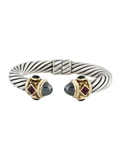 Pre-owned David Yurman Hematite, Diopside, & Rhodolite Cuff Bracelet, 6.5" In Multi
