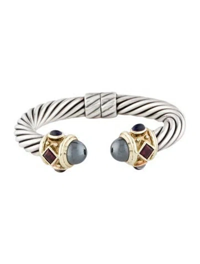 Pre-owned David Yurman Hematite, Garnet & Iolite Renaissance Cuff Bracelet, 6.25" In Multi