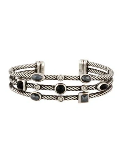 Pre-owned David Yurman Hematite, Onyx & Diamond Confetti Cuff Bracelet, 6.5" In Multi