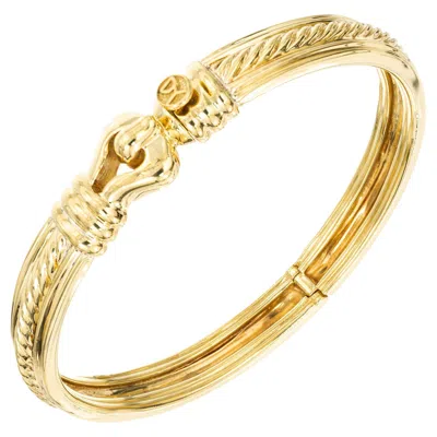 Pre-owned David Yurman Hinged Cable Gold Bangle Bracelet In Multi