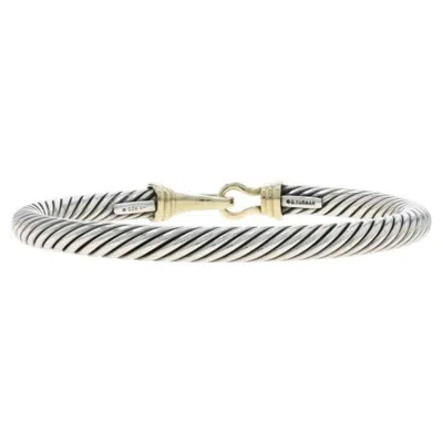 Pre-owned David Yurman Hook Buckle Cable Bangle Bracelet 6 1/2" - Sterling 925 Gold 14k In Multi