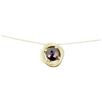 Pre-owned David Yurman Infinity Garnet Cushion Pendant In 18 Karat Yellow Gold