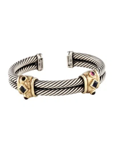 Pre-owned David Yurman Iolite & Tourmaline Renaissance Double Cable Station Bracelet, 6.5" In Multi