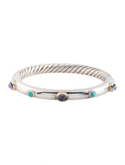 Pre-owned David Yurman Iolite & Turquoise Bangle Bracelet, 6.5" In Multicolor