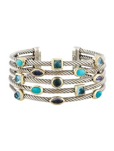 Pre-owned David Yurman Iolite, Turquoise & Topaz Confetti 5 Row Cuff Bracelet, 6" In Multi