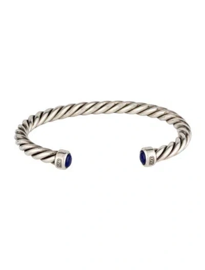 Pre-owned David Yurman Lapis Lazuli Cable Cuff Bracelet, 7" In Multicolor