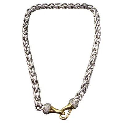 Pre-owned David Yurman Large 8mm Wheat Chain Necklace 18k Gold Sterling Diamond 16" 94g In Multi