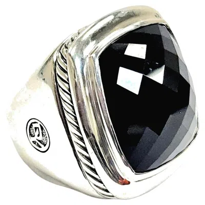 Pre-owned David Yurman Large Albion Ring In Sterling Silver With Cushion Onyx, Size 6 In Multi
