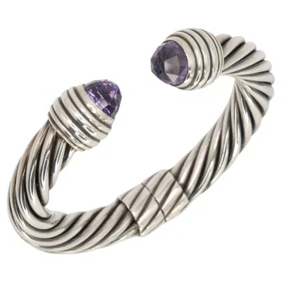 Pre-owned David Yurman Large Cable Classics Sterling Silver Faceted Amethyst Cuff Bracelet In Purple