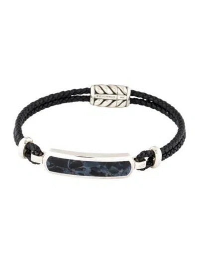 Pre-owned David Yurman Leather & Pietersite Station Bracelet, 7.75" In Black