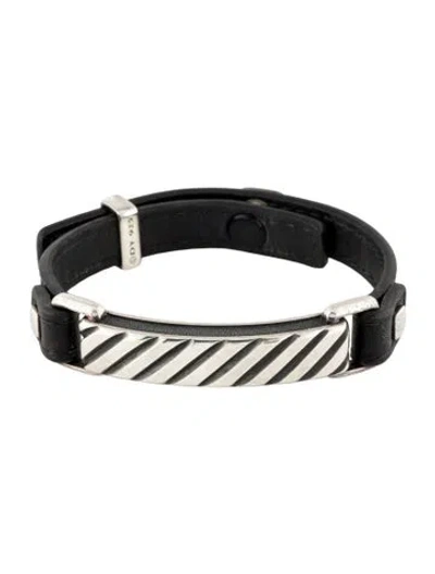 Pre-owned David Yurman Leather Modern Cable Id Bracelet, 7.25" In Black