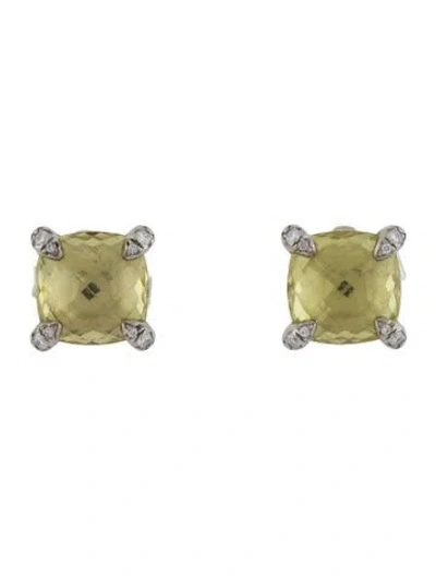 Pre-owned David Yurman Lemon Quartz & Diamond Stud Earrings In Multi