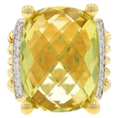 Pre-owned David Yurman Lemon Quartz Diamond Cocktail Ring Yellow Gold 18k Cushion .20ctw