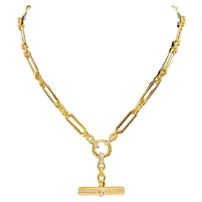 Pre-owned David Yurman Lexington E/w Chain Necklace 18k Yellow Gold With Diamonds, 6.5mm