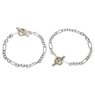 Pre-owned David Yurman Lot Of 2  Sterling And 18k Yellow Gold Cable Figaro Link Bracelets