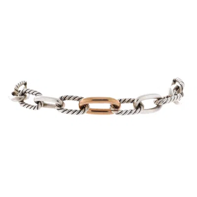 David Yurman Madison Chain Link Bracelet 18k Yellow Gold And Sterling Silver 8.5mm In Orange