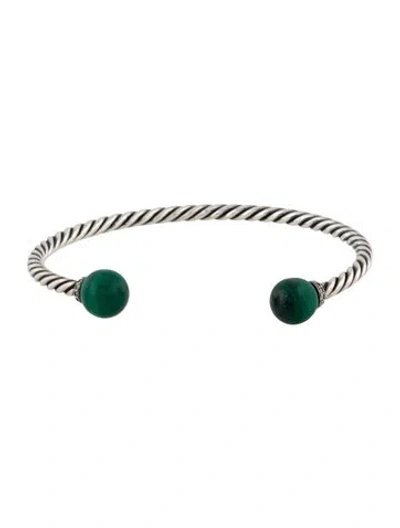 Pre-owned David Yurman Malachite & Diamond Solari Cuff Bracelet, 7" In Multi