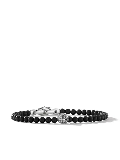 David Yurman Skull Beaded Diamond Bracelet In Silver