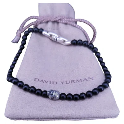 Pre-owned David Yurman Memento Mori Skull Station Bracelet Sterling Silver With Black Onyx, 4mm