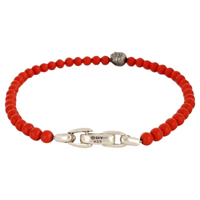 Pre-owned David Yurman Memento Mori Skull Station Bracelet Sterling Silver With Red Onyx, 4mm