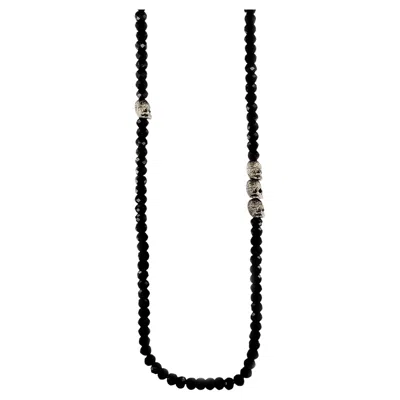Pre-owned David Yurman Memento Mori Skull Station Necklace Sterling Silver With Black Spinel, 5mm
