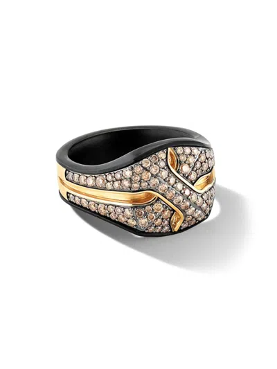 David Yurman Men's Armory Signet Ring In Black Titanium In Cognac Diamond