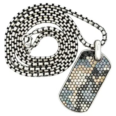 Pre-owned David Yurman Men's Black And Cognac Diamond  Sterling Silver Tag Pendant Necklace