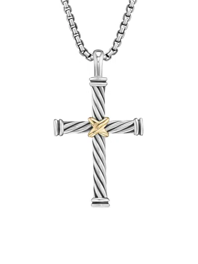 David Yurman Men's Cable Cross Pendant In Sterling Silver With 18k Yellow Gold, 35mm