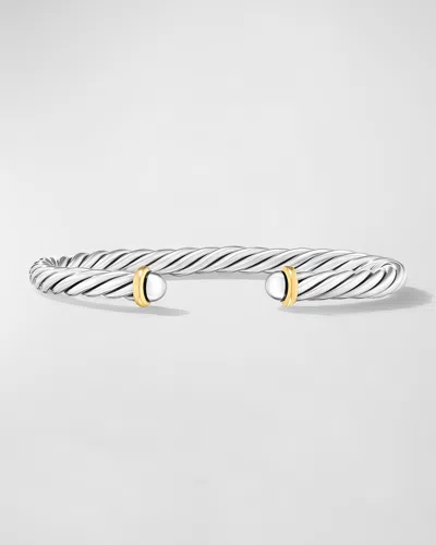 David Yurman Men's Cable Flex Cuff Bracelet In Silver With 14k Gold, 6mm In Metallic