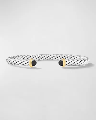 David Yurman Men's Cable Flex Cuff Bracelet With Gemstone And 14k Gold In Silver, 6mm In Black Onyx