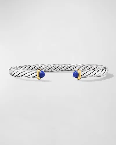 David Yurman Men's Cable Flex Cuff Bracelet With Gemstone And 14k Gold In Silver, 6mm In Metallic