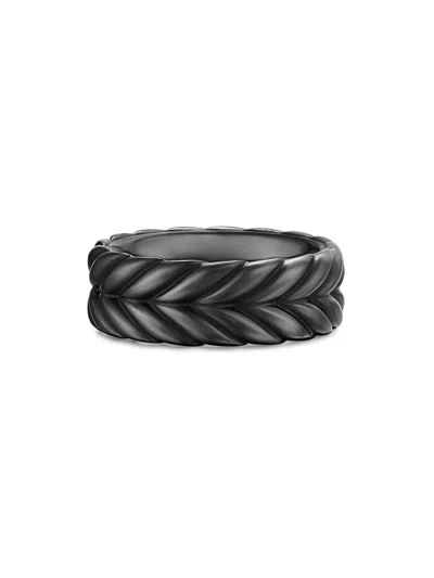 David Yurman Men's Chevron Band Ring In Black Titanium, 9mm In Green