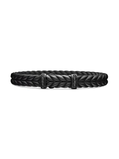 David Yurman Men's Chevron Black Rubber Bracelet With Black Titanium And Pavé Black Diamonds