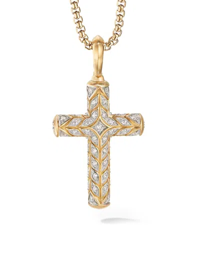 David Yurman Men's Chevron Cross Pendant In 18k Yellow Gold In Diamond