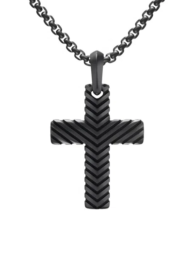 David Yurman Men's Chevron Cross Pendant In Black Titanium, 36mm In Neutral