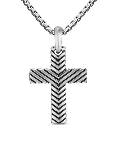 David Yurman Men's Chevron Cross Pendant In Sterling Silver, 36mm In Gray