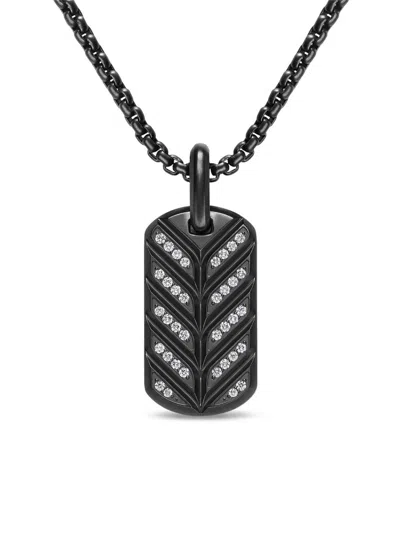 David Yurman Men's Chevron Fluorescent Tag In Black Titanium With Diamonds, 27mm