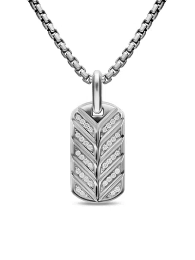 David Yurman Men's Chevron Fluorescent Tag In Sterling Silver With Diamonds, 27mm In Neutral