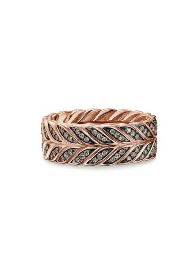 David Yurman Men's Chevron Pave Band Ring In 18k Rose Gold