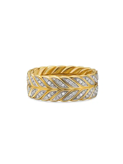 David Yurman Men's Chevron Pave Band Ring In 18k Yellow Gold