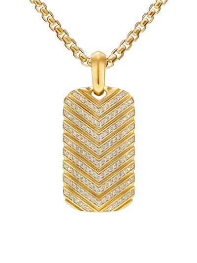 David Yurman Men's Chevron Tag In 18k Yellow Gold In Brown