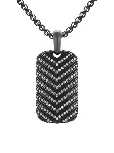 David Yurman Men's Chevron Tag In Black Titanium In Blue