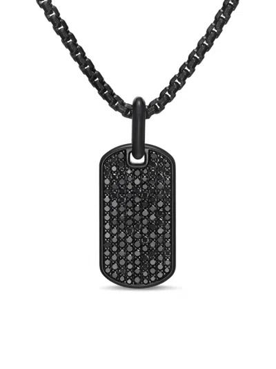 David Yurman Men's Chevron Tag In Titanium With Sterling Silver, 27mm In Black Diamond
