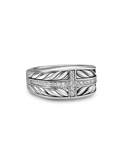 David Yurman Men's Chevron Three Sided Signet Ring In Sterling Silver In Metallic