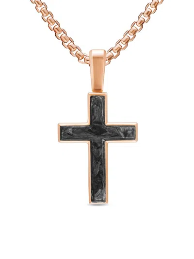 David Yurman Men's Cross Amulet In 18k Rose Gold With Forged Carbon, 24mm In Black